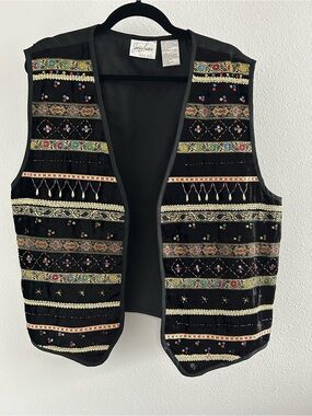 Vintage Jaclyn Smith Black Embellished Beaded Velvet Vest